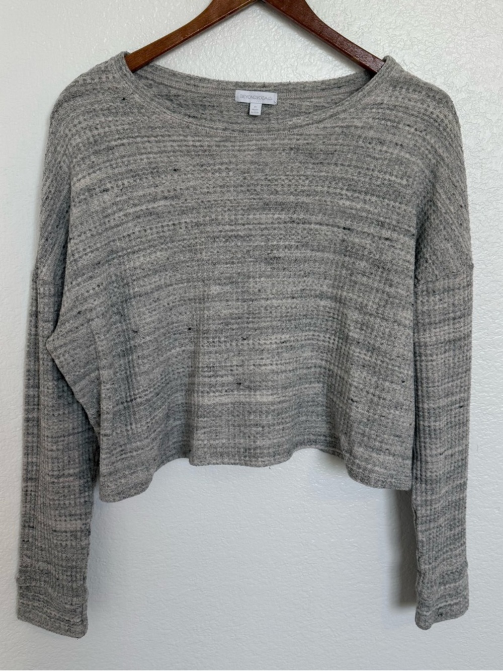 Beyond Yoga Grey Waffle Knit Long Sleeve Crop Top XL